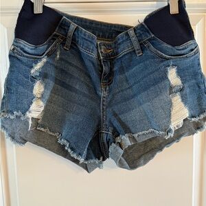 Indigo Blue Women's Distressed Jean Shorts - Maternity